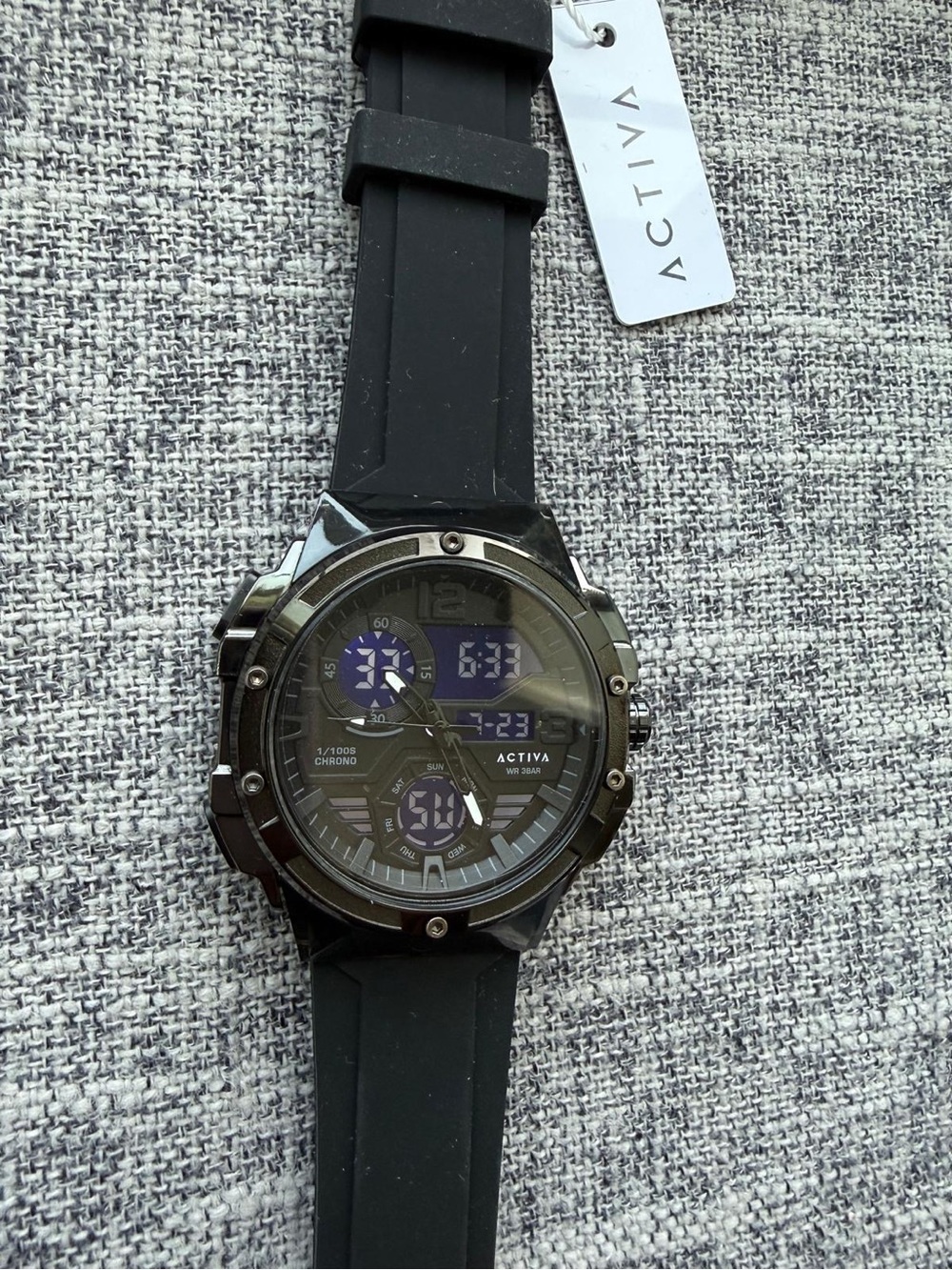 Activa Black Silicone Strap Dual-Display Sport Watch